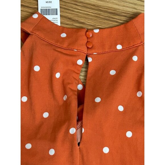 Lane Bryant Blouse Women 22/24 Orange White Polka Dots Twisted Halter-Neck NWT - Picture 5 of 5
